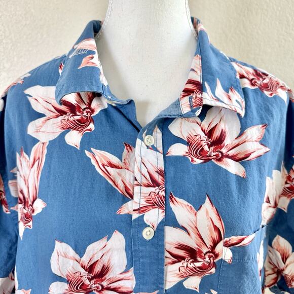 Goodfellow Shirt Men XXL Blue Hawaiian Floral Button Down Northrop Short Sleeve - Picture 1 of 14